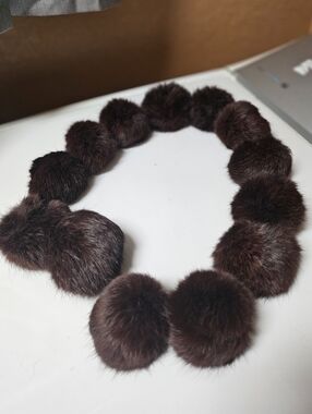 Vintage Rabbit Fur 3" Fur Ball Collar Scarf Rich Shiny Brown 36"